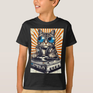 Camiseta Fones de ouvido de DJ de gato para toca-discos Mús