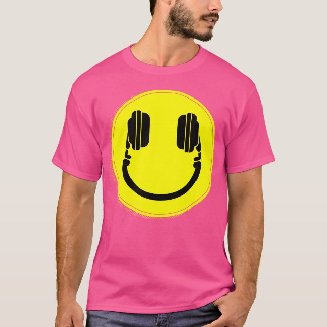 Camiseta Fones de ouvido De Face Feliz Dj Música Edm (Frente)