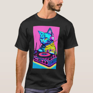 Camiseta Fones de ouvido de Gato DJ Turntable DJ Mixer Drea
