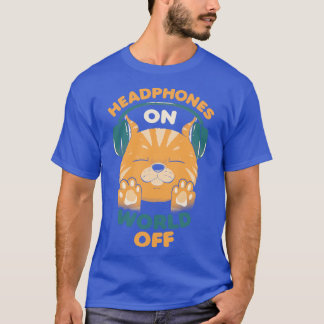 Camiseta Fones de ouvido de Gatos de Música no Mundo Inteir
