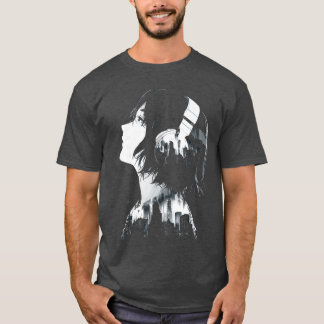 Camiseta Fones de ouvido de música de anime para mulheres m