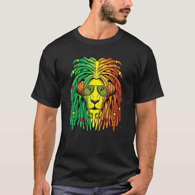 Camiseta Fones de ouvido de regiões de Cores de Rasta Lion  (Frente)
