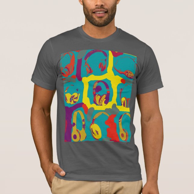 Camiseta fones de ouvido dj de pop de cores (Frente)