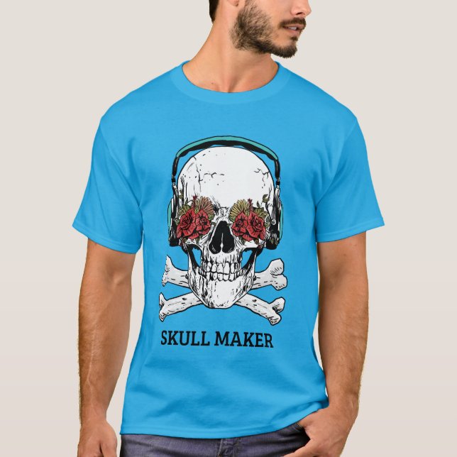 Camiseta FONES DE OUVIDO e Rosas DO SKULL MAKER | (Frente)