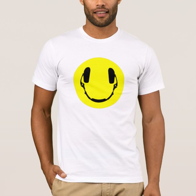 Camiseta Fones de ouvido felizes da cara (Frente)
