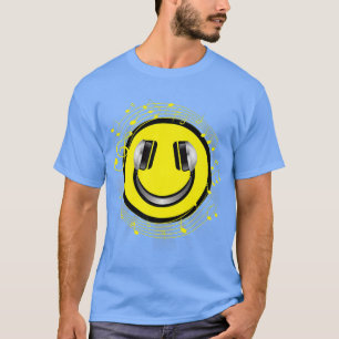 Camiseta Fones de ouvido Felizes Rosto Emote DJ Music Art