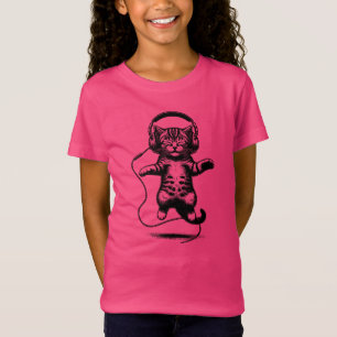 Camiseta Fones de ouvido flutuantes de Kitten, Gato Audiófi