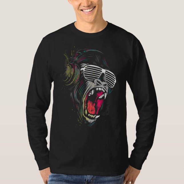 Camiseta Fones de ouvido Gorilla Monkey Ape (Frente)