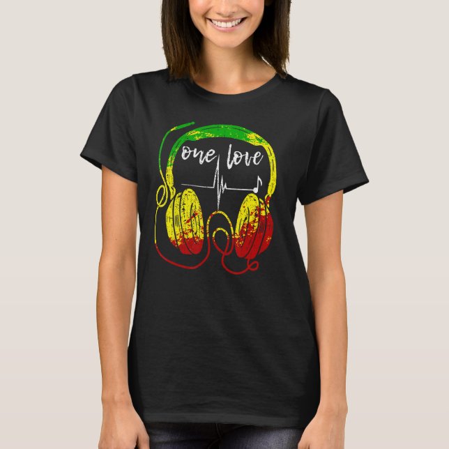 Camiseta Fones de ouvido jamaicanos Rasta Reggae Music (Frente)