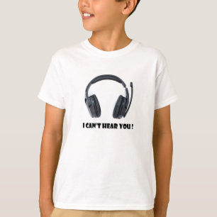 Camiseta fones de ouvido mais texto que não consigo ouvir