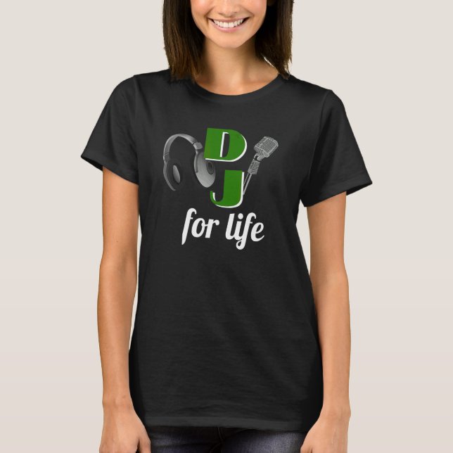 Camiseta Fones de Ouvido Microfone Verde DJ For Life (Frente)