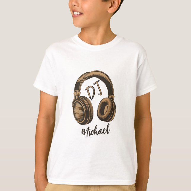 Camiseta Fones de ouvido Modernos DJ Nome Personalizado Bra (Frente)