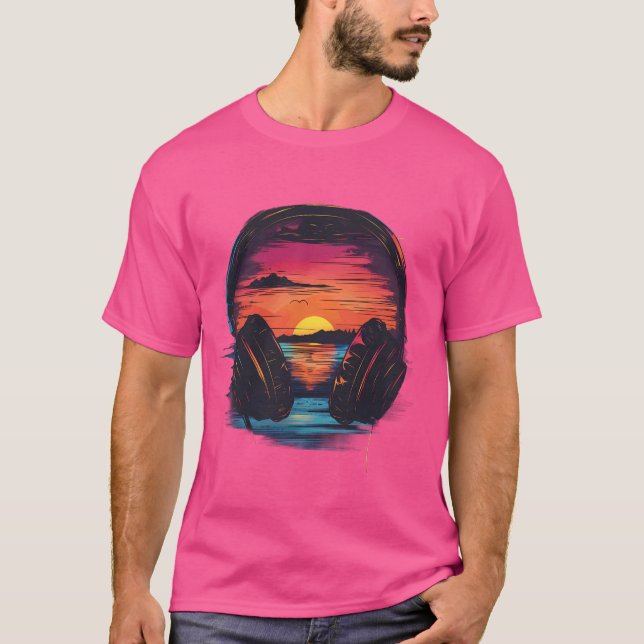 Camiseta Fones de ouvido Music DJ Sunset EDM Beatmaker Tech (Frente)