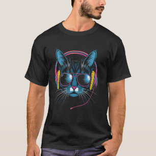 Camiseta Fones de Ouvido Música Amante de Gatos DJ Presente