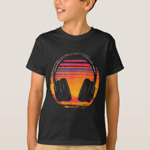 Camiseta Fones de Ouvido Música Dj Pôr do Sol Música Relaxa