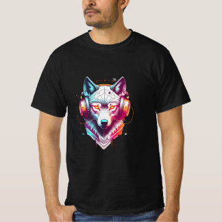 Camiseta Fones de Ouvido Neon Cyber Wolf Y2K