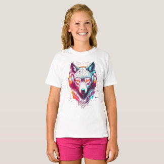 Camiseta Fones de Ouvido Neon Cyber Wolf Y2K
