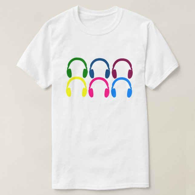 Camiseta Fones de ouvido Neon Rainbow personalizáveis (Frente do Design)