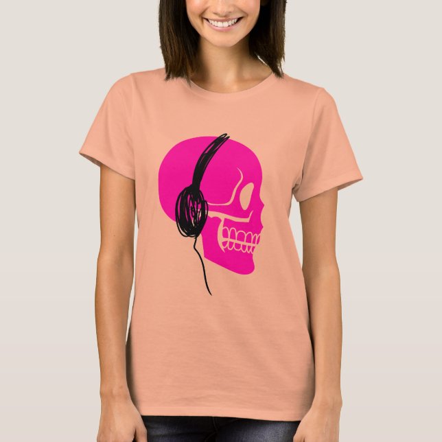 Camiseta Fones de ouvido Pink Skull (Frente)