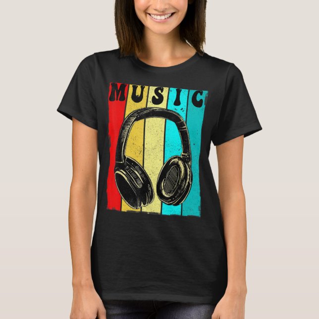 Camiseta Fones de ouvido Retro de Música Eletrônica DJ Vint (Frente)
