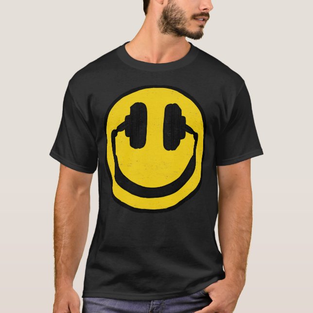 Camiseta Fones de ouvido sorridentes música facial me deixa (Frente)
