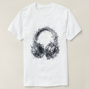 Camiseta Fones de Ouvido Splash Water Fluid Audio Music Art