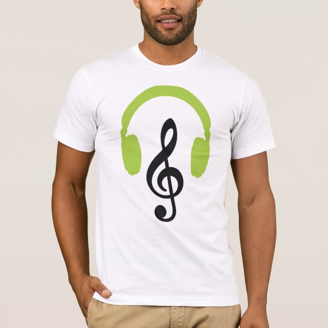 Camiseta Fones de ouvido Verdes Personalizáveis Sobre Músic (Frente)