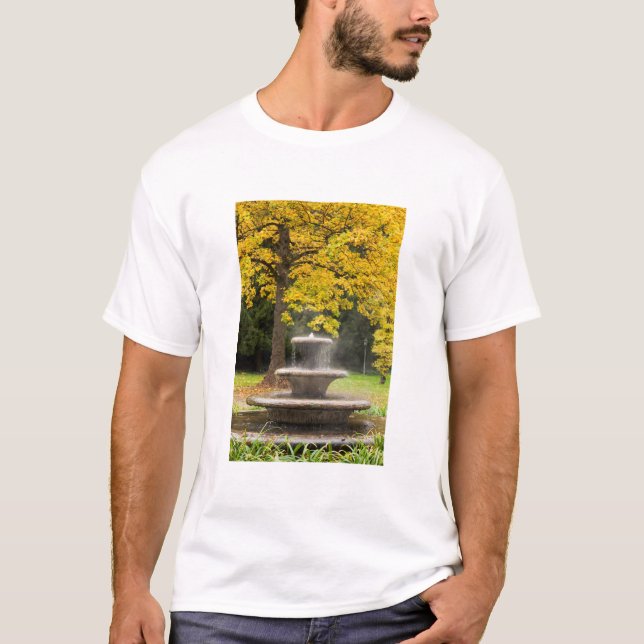 Camiseta Fonte junto a uma árvore no outono, Alemanha (Frente)
