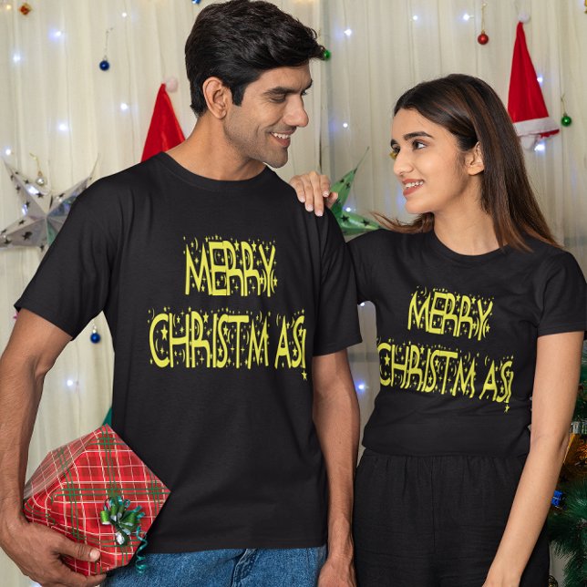 Camiseta Fonte Noite Estrelada Feliz Natal (Merry Christmas Starry Night Font T-Shirt)