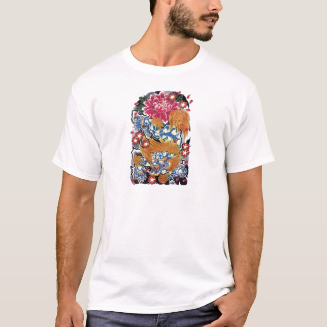 Camiseta Foo & Sakura - Design de tatuagem japonesa (Frente)