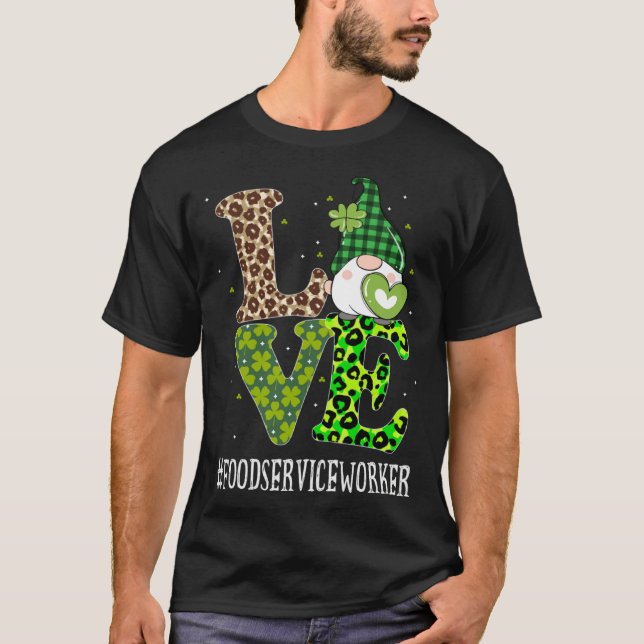 Camiseta Food Service Worker Love St Patricks Day Gnome Leo (Frente)