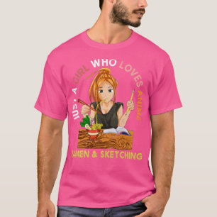 Camiseta Foodie Ramen Noodles Japão Otaku Sketching Anime