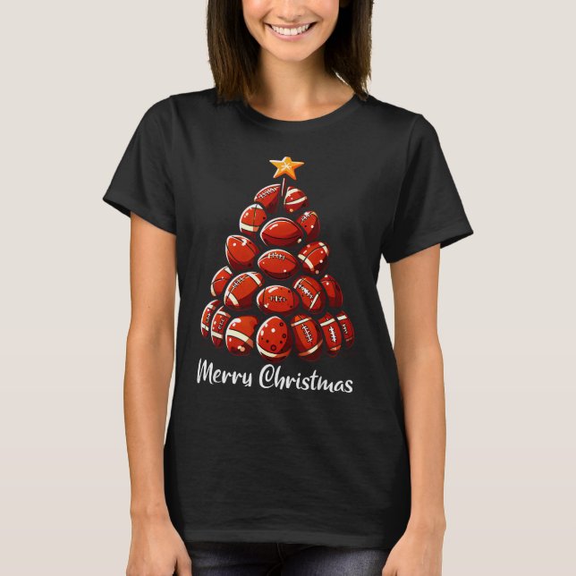 Camiseta Football Christmas Tree Lights Funny Football Play (Frente)