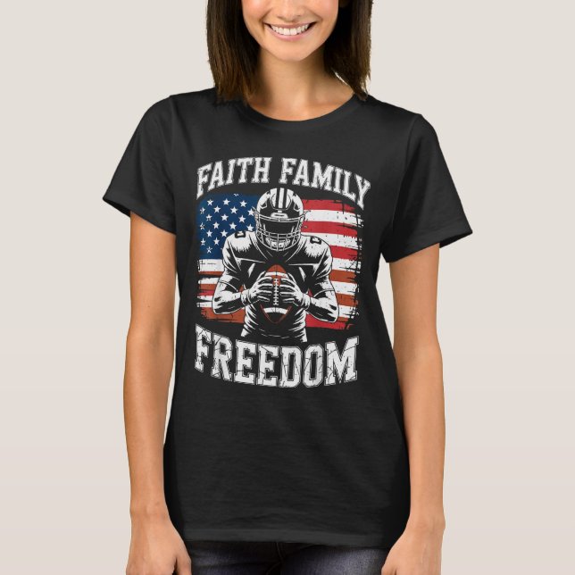 Camiseta Football Faith Family Dom Patriotic Christian Foot (Frente)