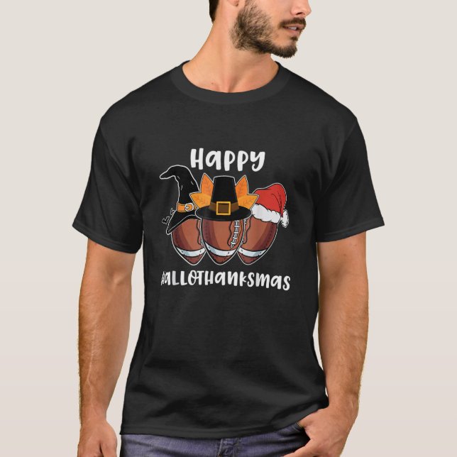 Camiseta Football Hallothanksmas Halloween Thanksgiving Chr (Frente)