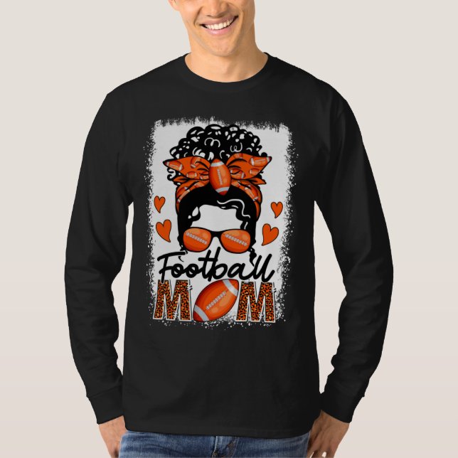 Camiseta Football Mom Leopard Messy Bun Game Day Mother s D (Frente)