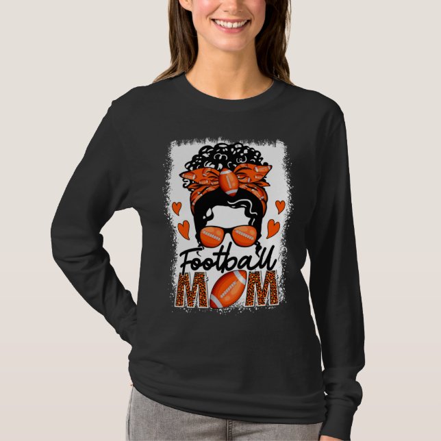 Camiseta Football Mom Leopard Messy Bun Game Day Mother s D (Frente)