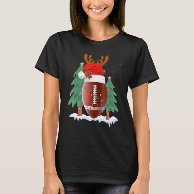 Camiseta Football Reindeer Santa Hat Christmas Winter Seaso (Frente)