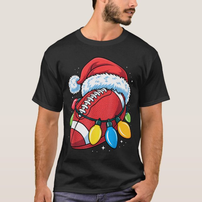 Camiseta Football Santa Hat Christmas Lights Festive Touchd (Frente)