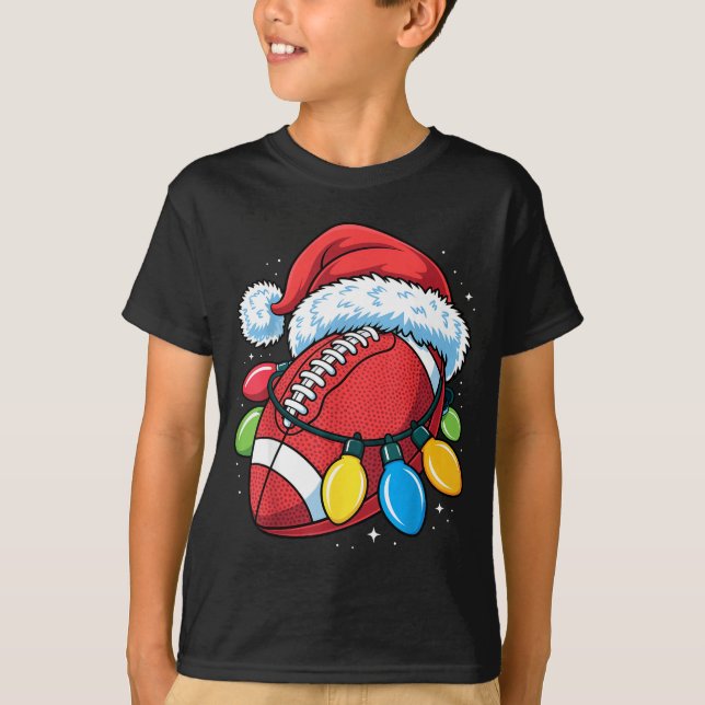 Camiseta Football Santa Hat Christmas Lights Festive Touchd (Frente)