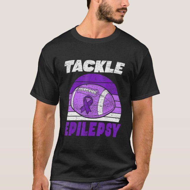 Camiseta Football Tackle Epilepsy Retro Awareness Purple Ri (Frente)