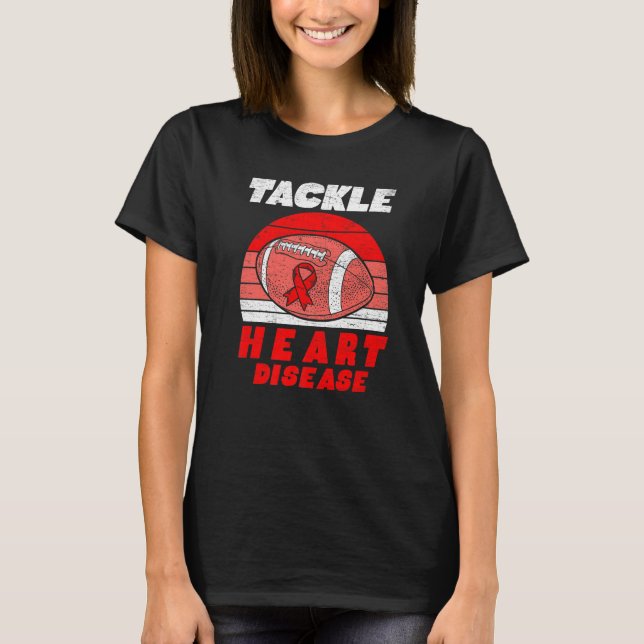 Camiseta Football Tackle Heart Disease Retro Awareness Red  (Frente)