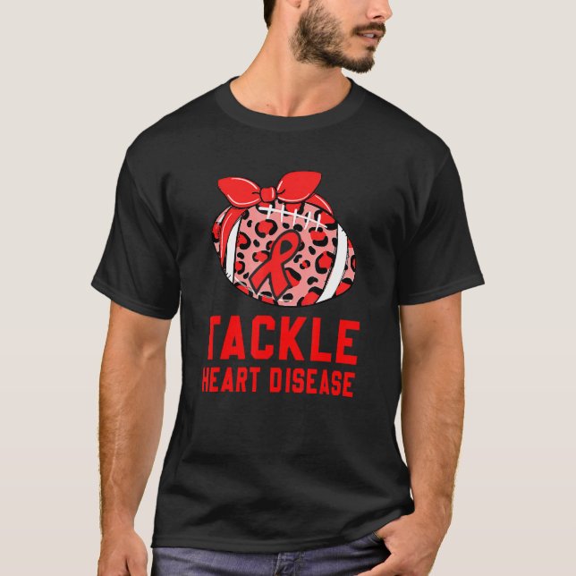 Camiseta Football Tackle Heart Disease Retro Awareness Red  (Frente)
