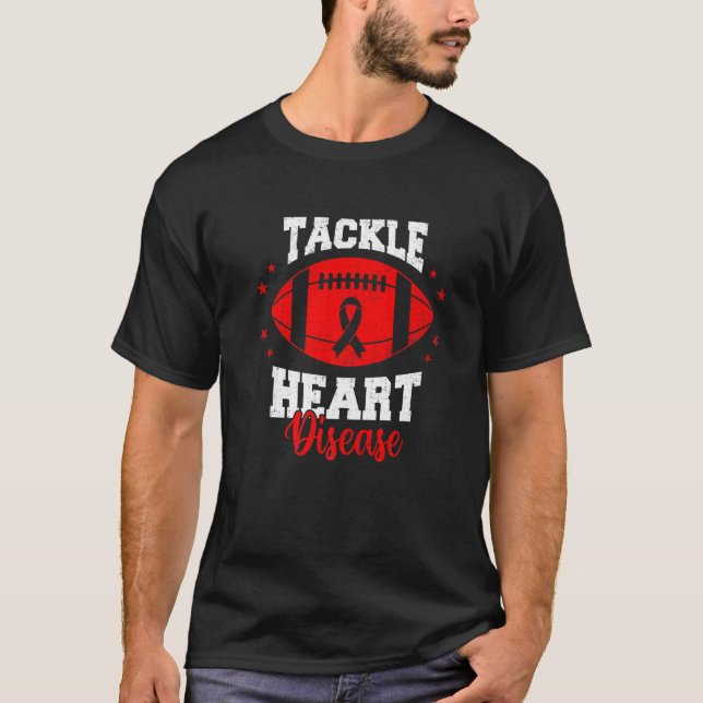 Camiseta Football Tackle Heart Disease Retro Awareness Red  (Frente)
