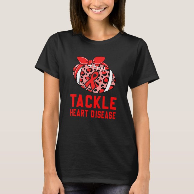 Camiseta Football Tackle Heart Disease Retro Awareness Red  (Frente)