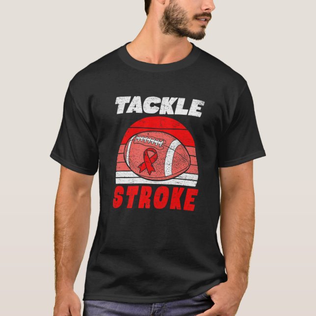 Camiseta Football Tackle Stroke Retro Awareness Red Ribbon  (Frente)