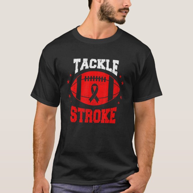 Camiseta Football Tackle Stroke Retro Awareness Red Ribbon (Frente)