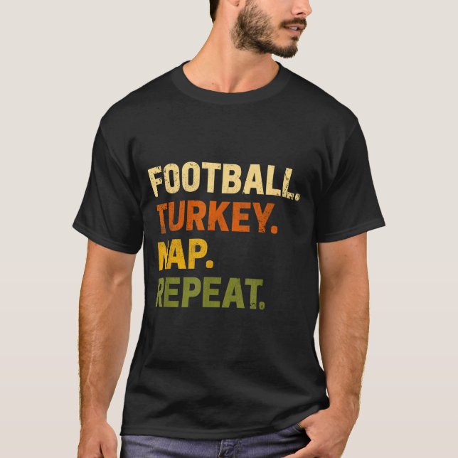 Camiseta Football Turkey Nap Repeat Thanksgiving Costume Le (Frente)