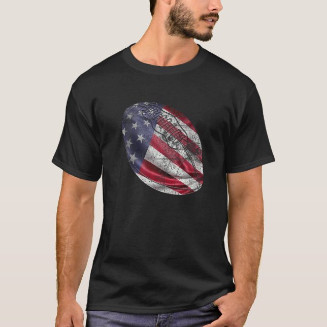 Camiseta Football Us Flag Distress Fan Sport July 4th Ameri (Frente)