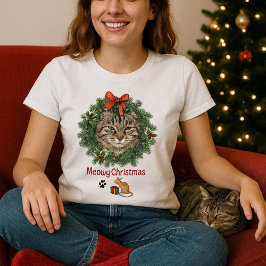Camiseta Fora de Foto de Gato de Natal bonito